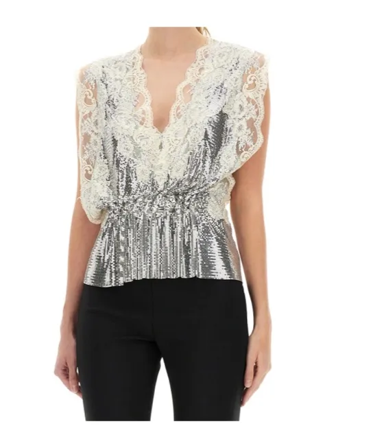 Lace Sequin-Embellished Sleeveless Top