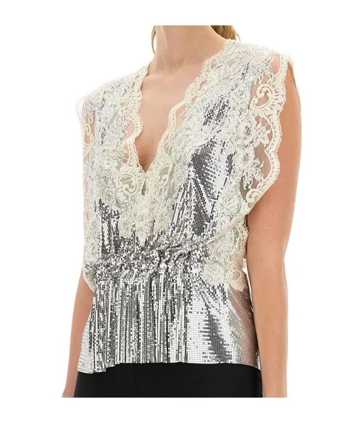 Lace Sequin-Embellished Sleeveless Top