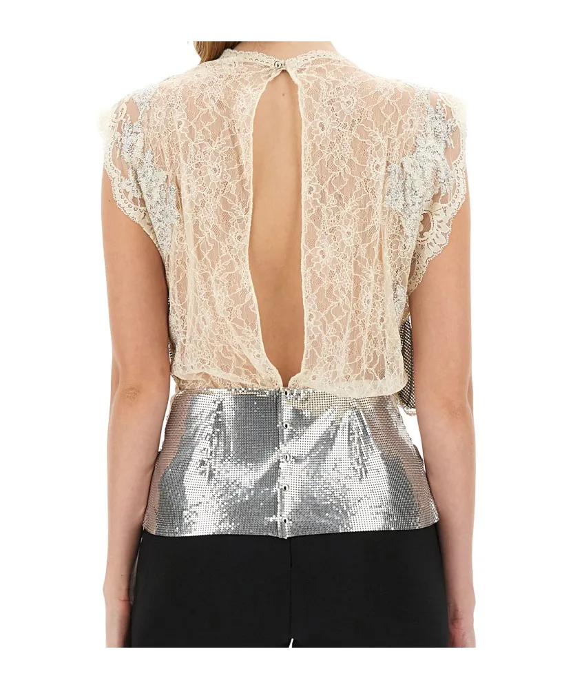 Lace Sequin-Embellished Sleeveless Top