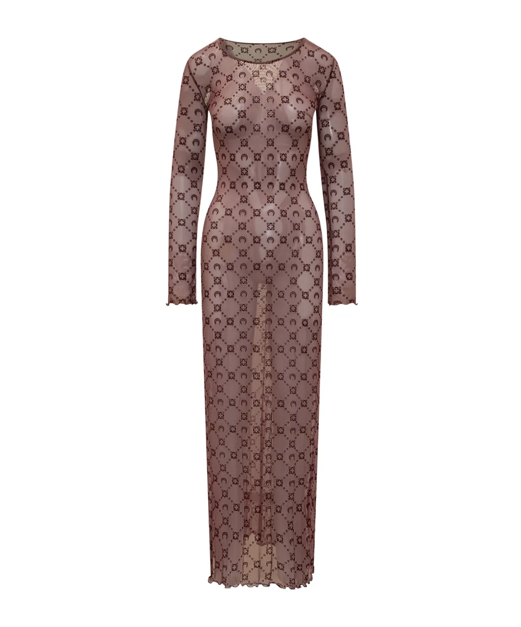 Moonogram Mesh Flock Long Dress
