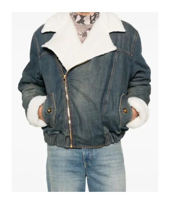 Shearling Zip Denim Jacket