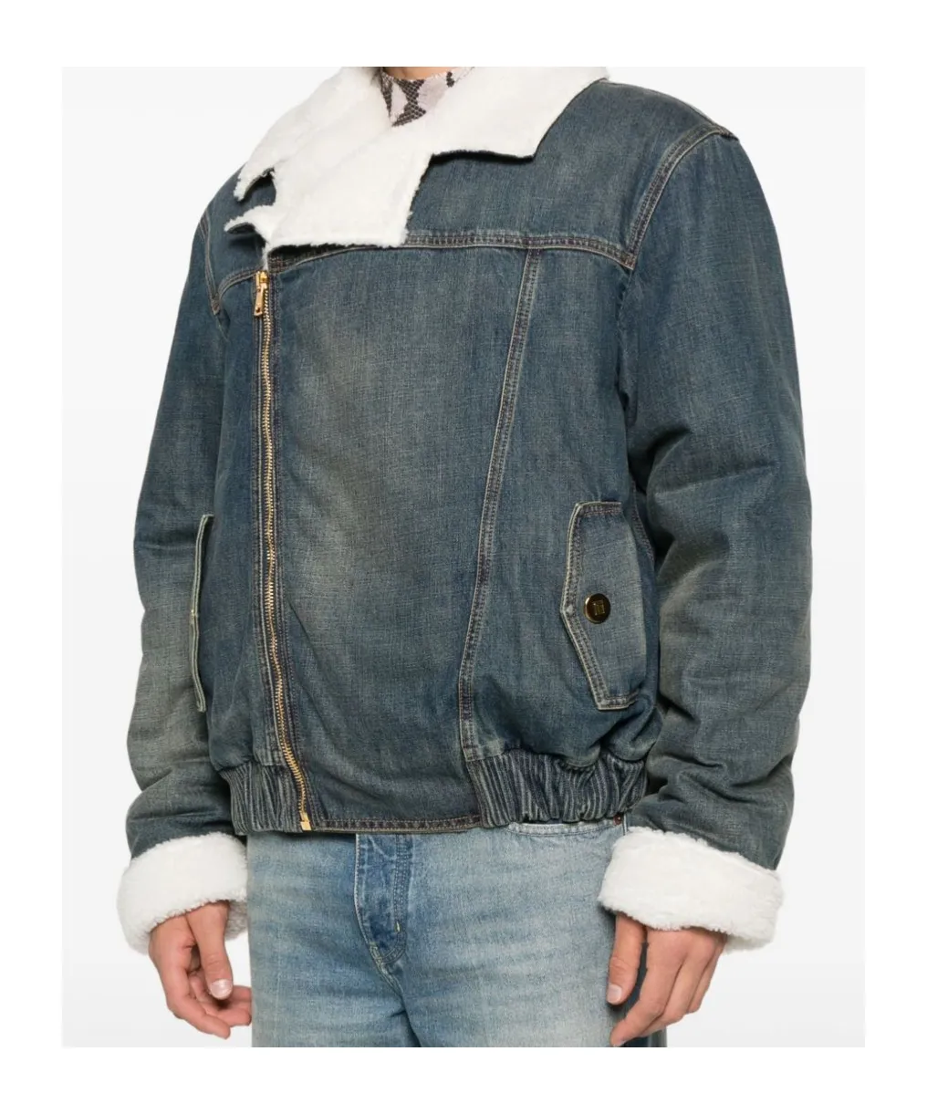 Shearling Zip Denim Jacket