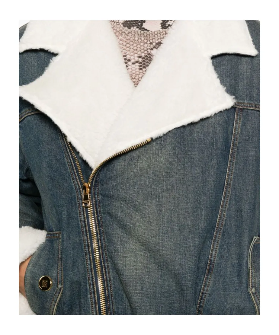 Shearling Zip Denim Jacket