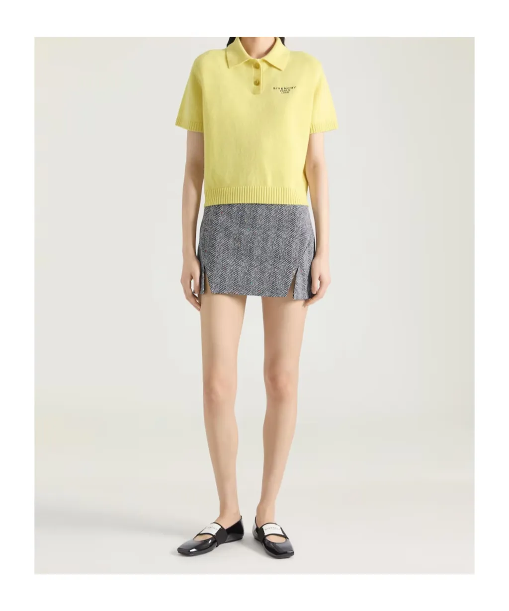 Sliced Mini Skirt In Cotton Herringbone