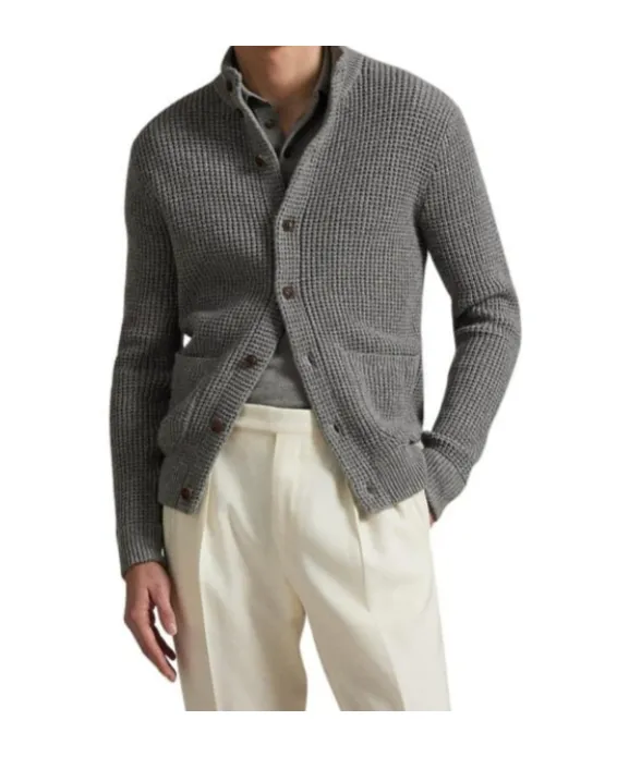Waffle-Knit Wool-Cotton Cardigan