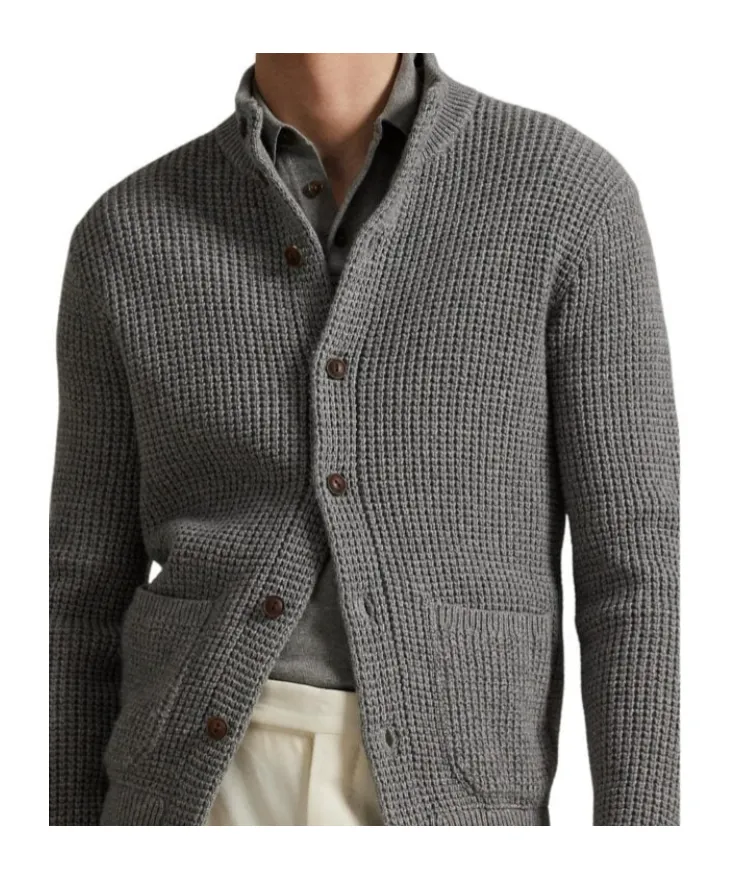 Waffle-Knit Wool-Cotton Cardigan