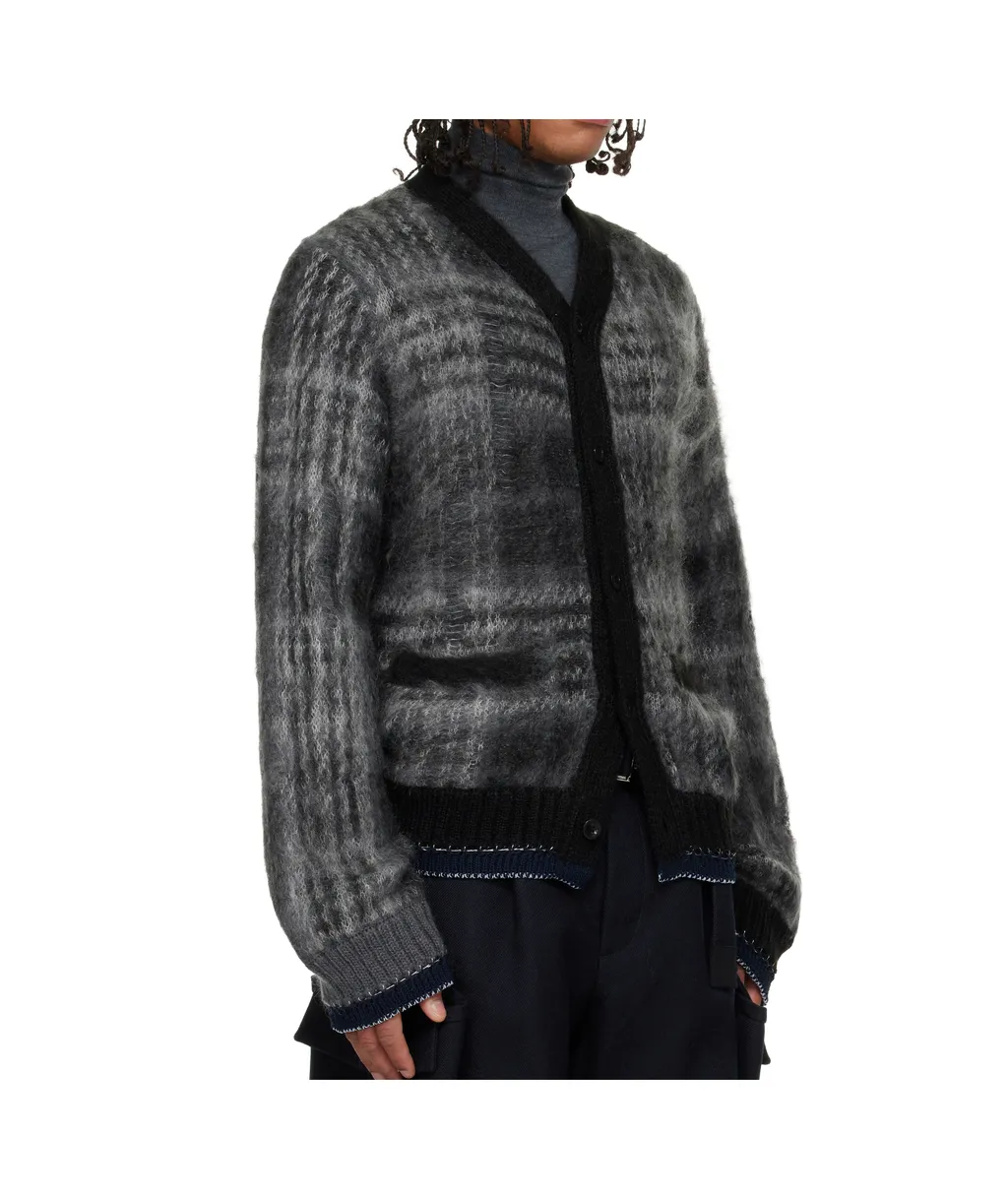 Plaid Mohair Knit Cardigan