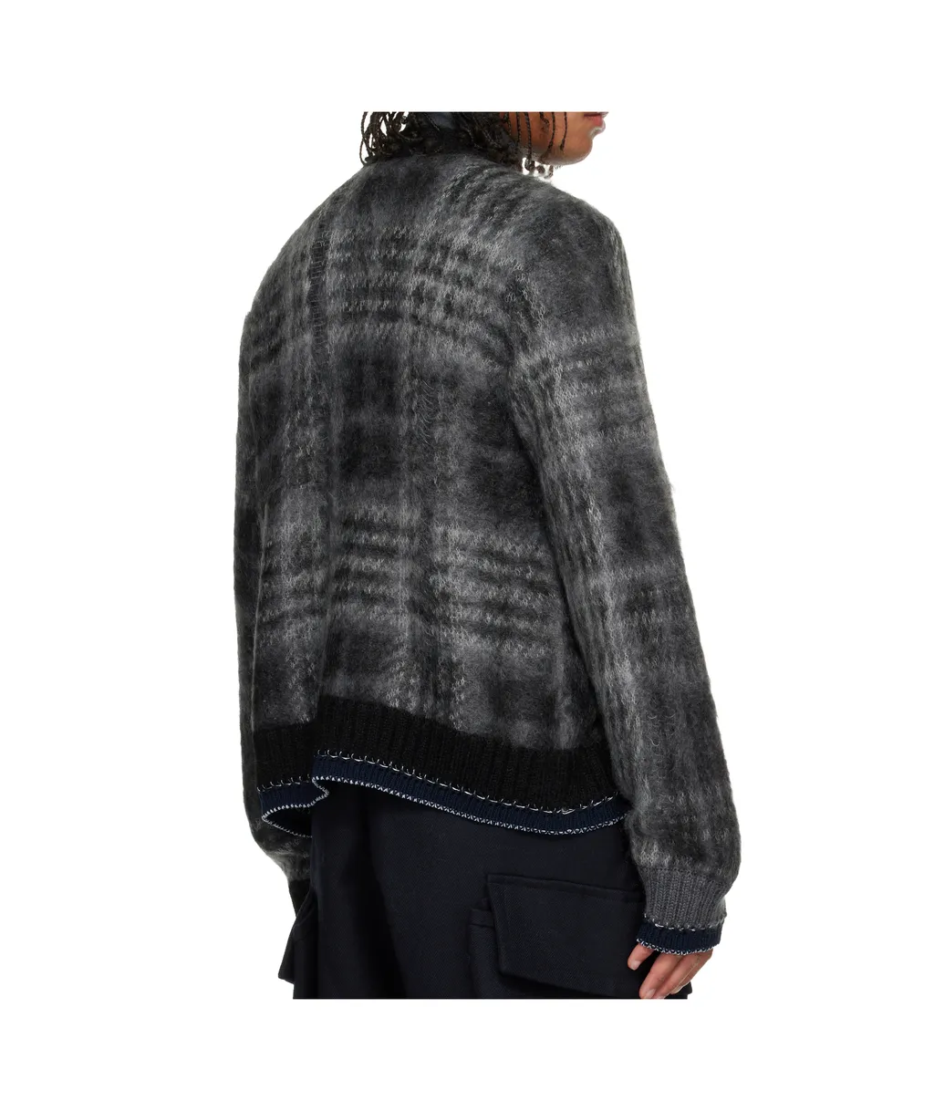 Plaid Mohair Knit Cardigan