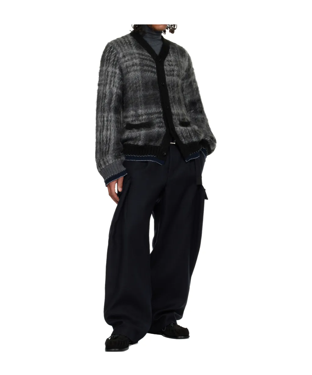 Plaid Mohair Knit Cardigan