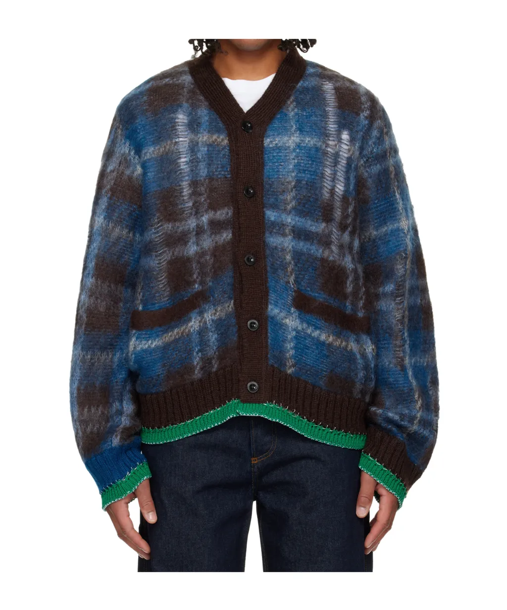 Check Mohair Knit Cardigan