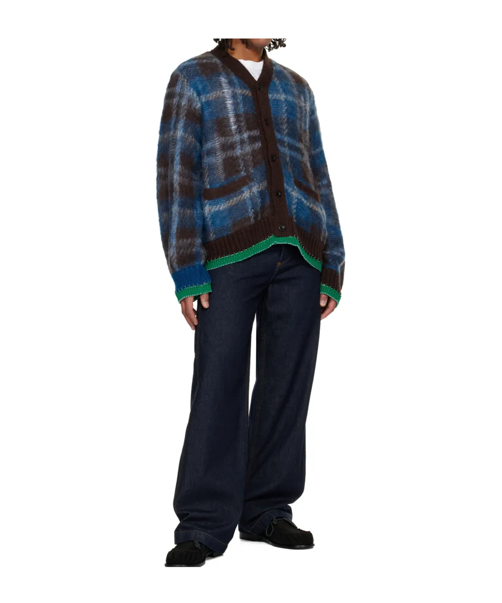 Check Mohair Knit Cardigan