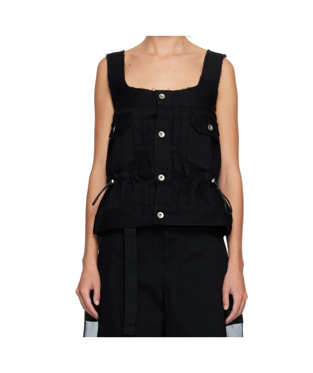 Square Neck Denim Vest