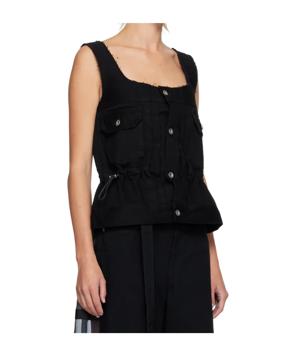 Square Neck Denim Vest