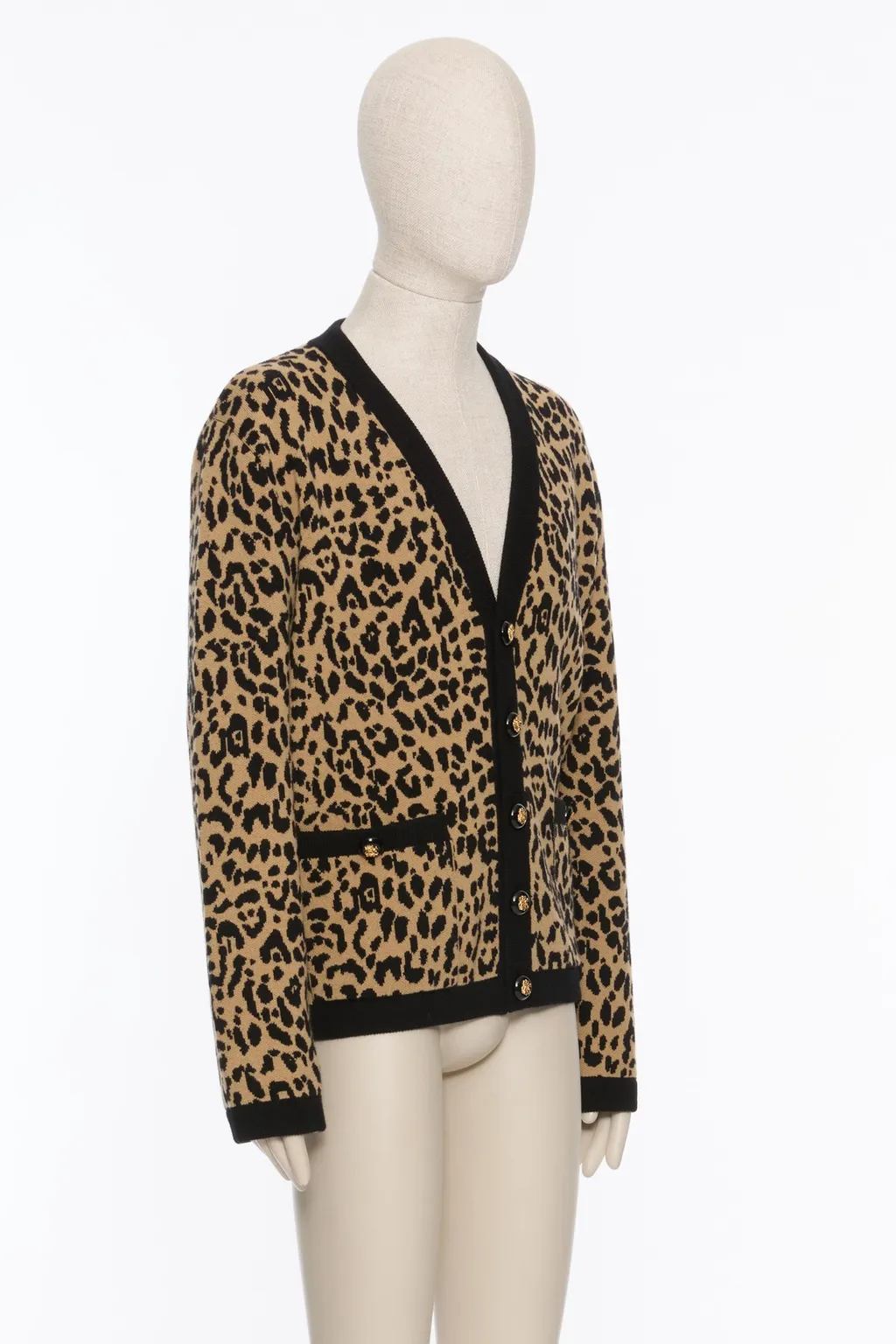 Wool Cardigan With Fauve Eclat Animal Print Jacquard