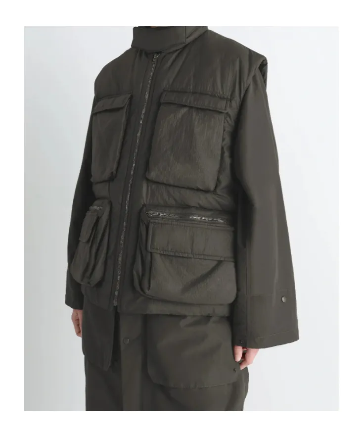 Wadded Zip-Fastening Multiple-Pocket Gilet