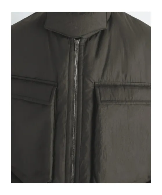 Wadded Zip-Fastening Multiple-Pocket Gilet