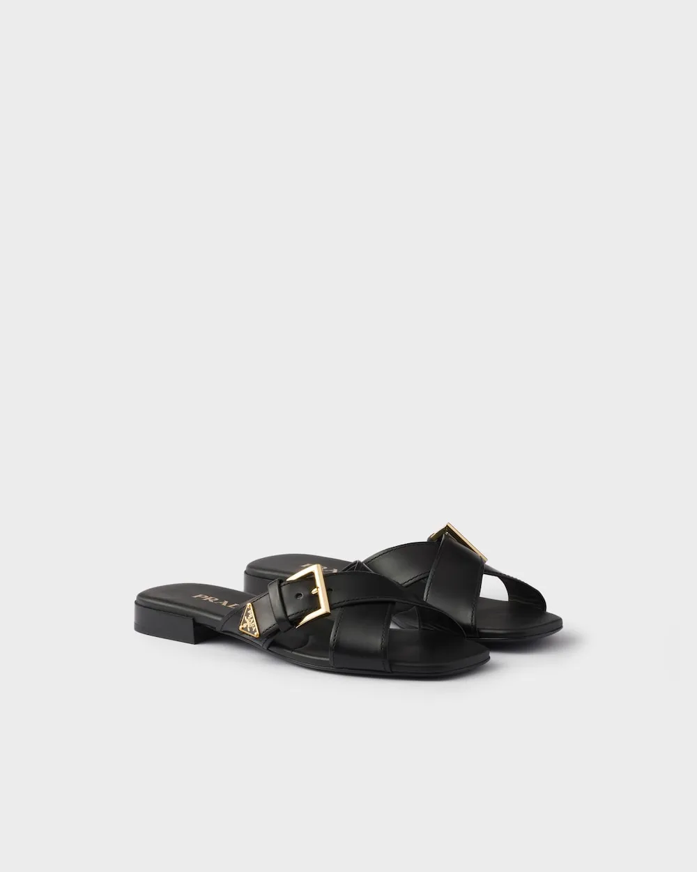 Leather Crisscross Slides With Buckle