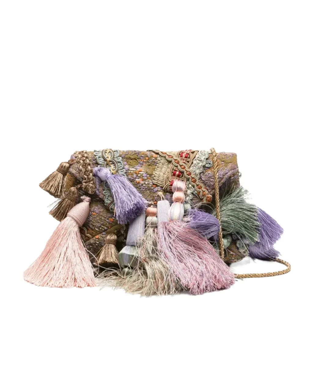 Embroidered Tassel Clutch