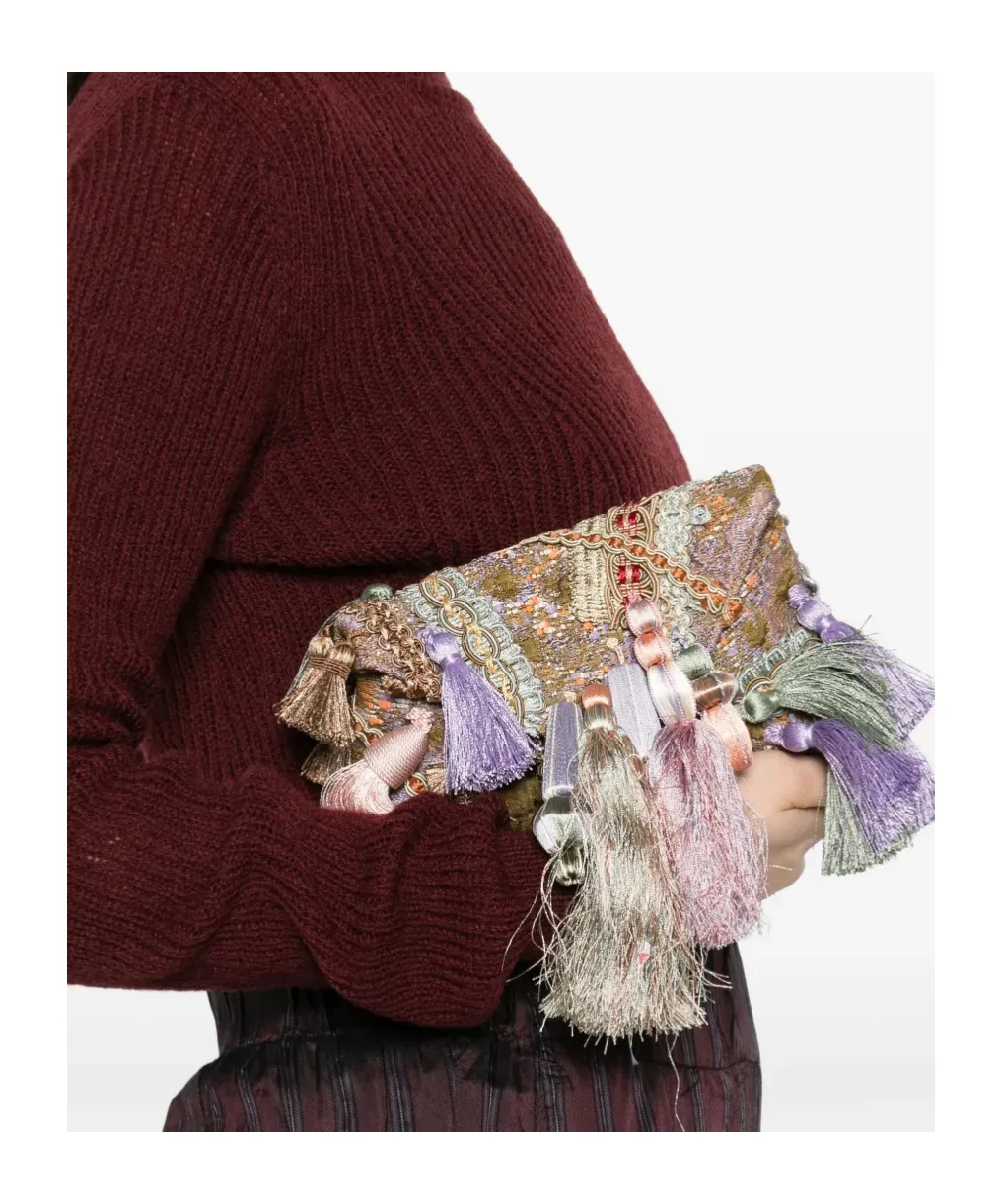 Embroidered Tassel Clutch