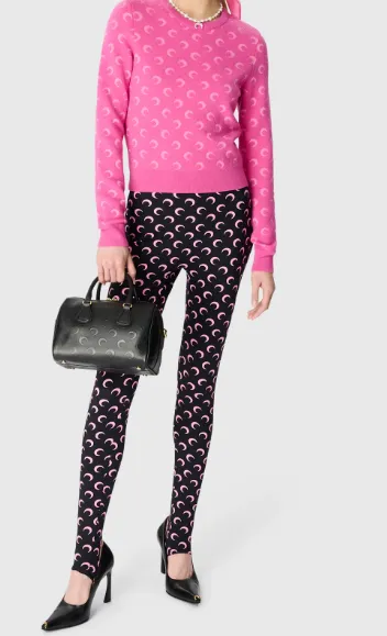 Moon Print Plain Weave Knitted Tight Pants