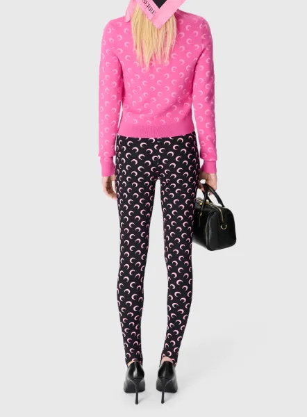 Moon Print Plain Weave Knitted Tight Pants