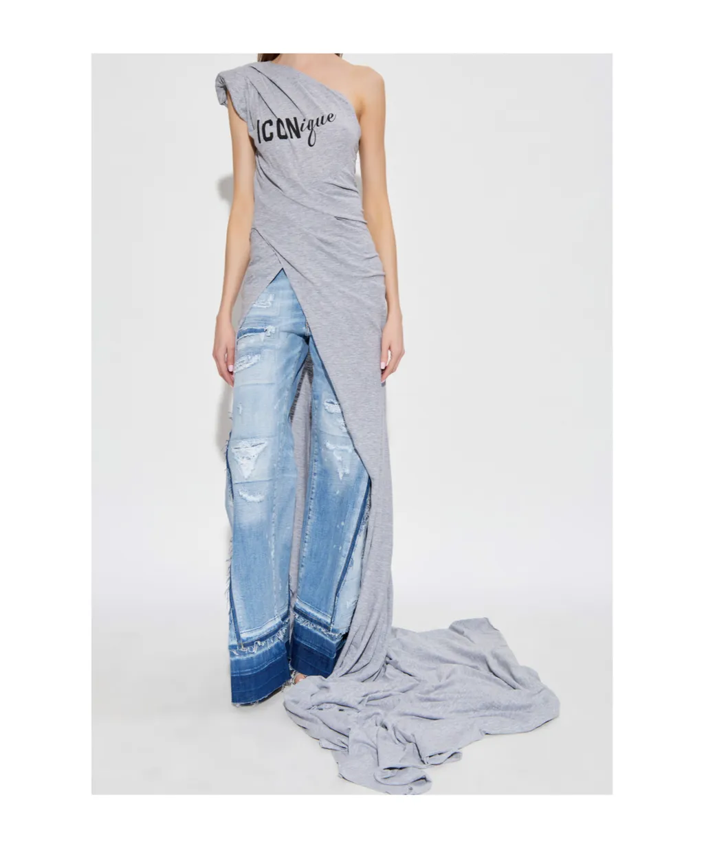 Icon Printed One-Shoulder Dress