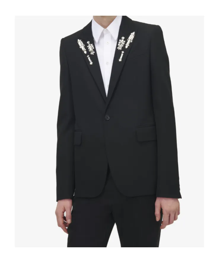Embellished Mirror Embroidered Single-Breasted Jacket