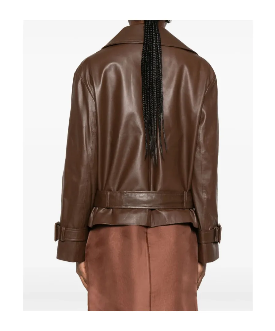 Collarless Long-Sleeve Leather Jacket