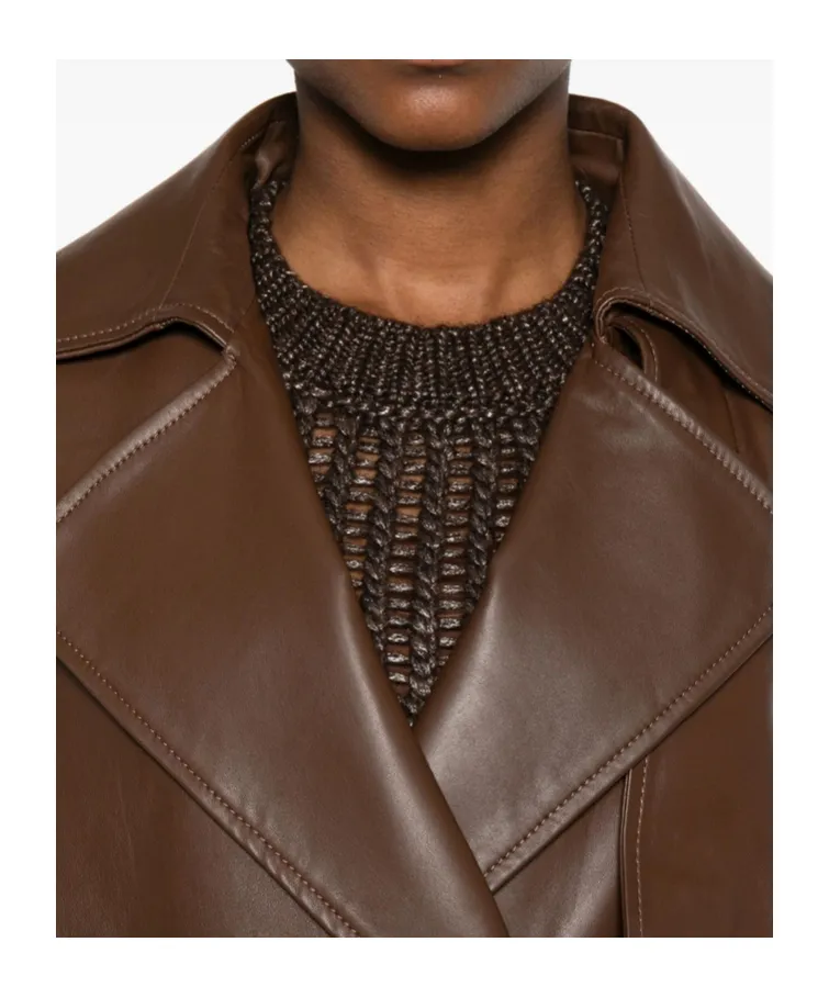 Collarless Long-Sleeve Leather Jacket