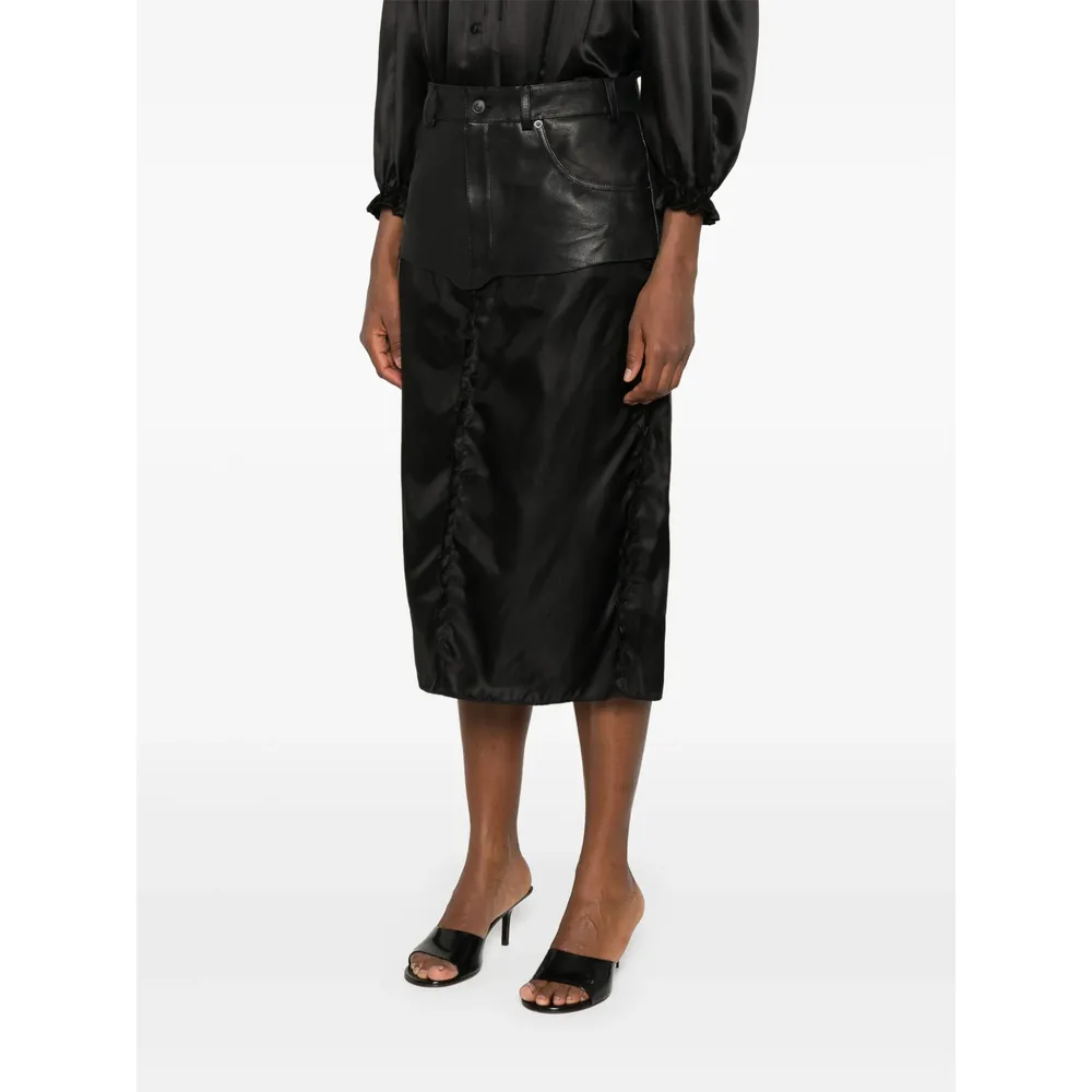 Leather-Panel Midi Skirt
