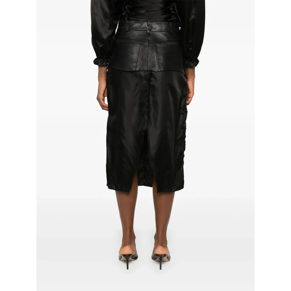 Leather-Panel Midi Skirt