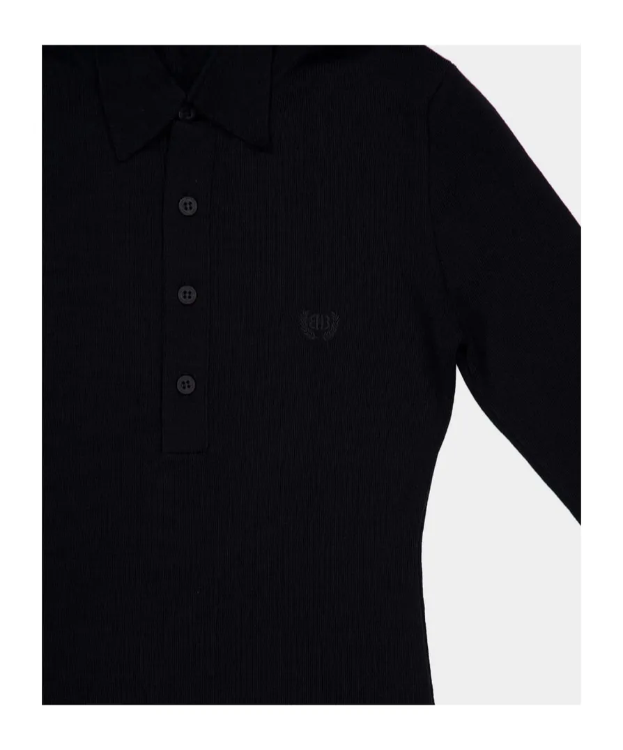 Long-Sleeved Knit Polo Top