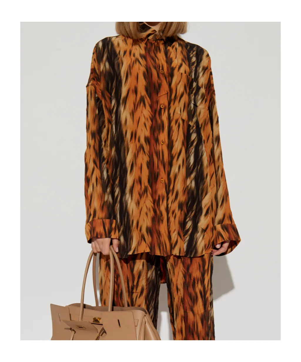 Fur Print Collared Long-Sleeve Shirt