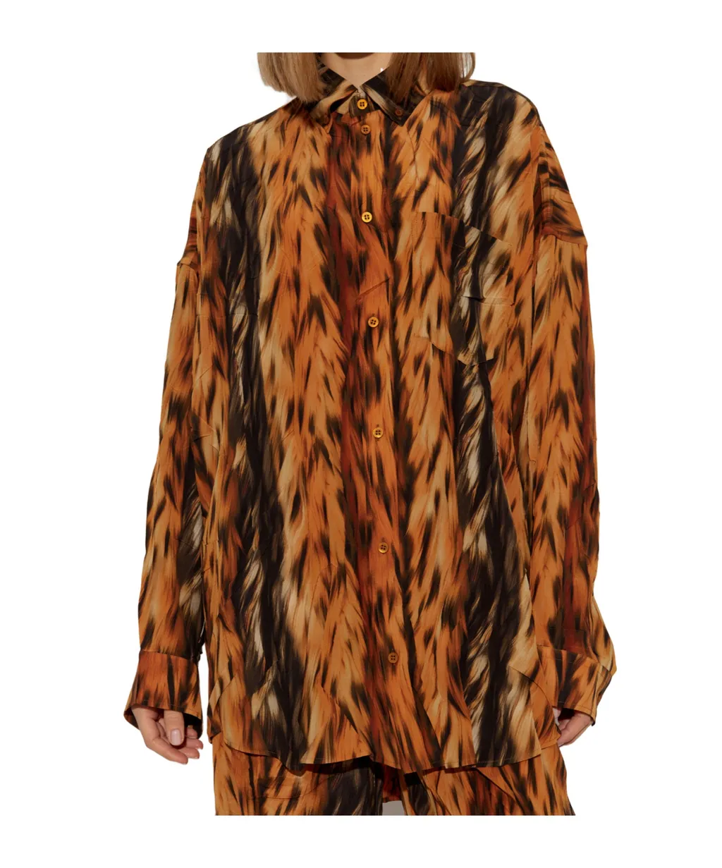 Fur Print Collared Long-Sleeve Shirt