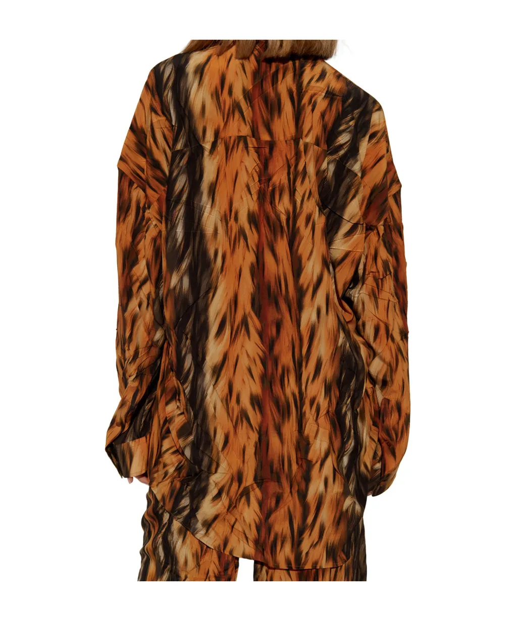 Fur Print Collared Long-Sleeve Shirt