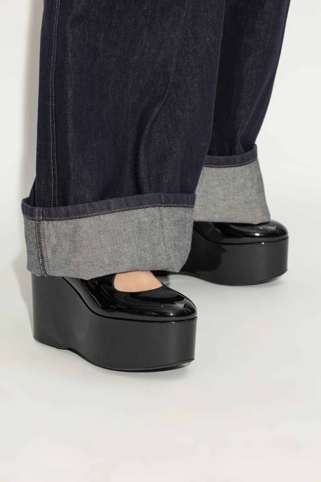 110Mm Wedge Leather Pumps