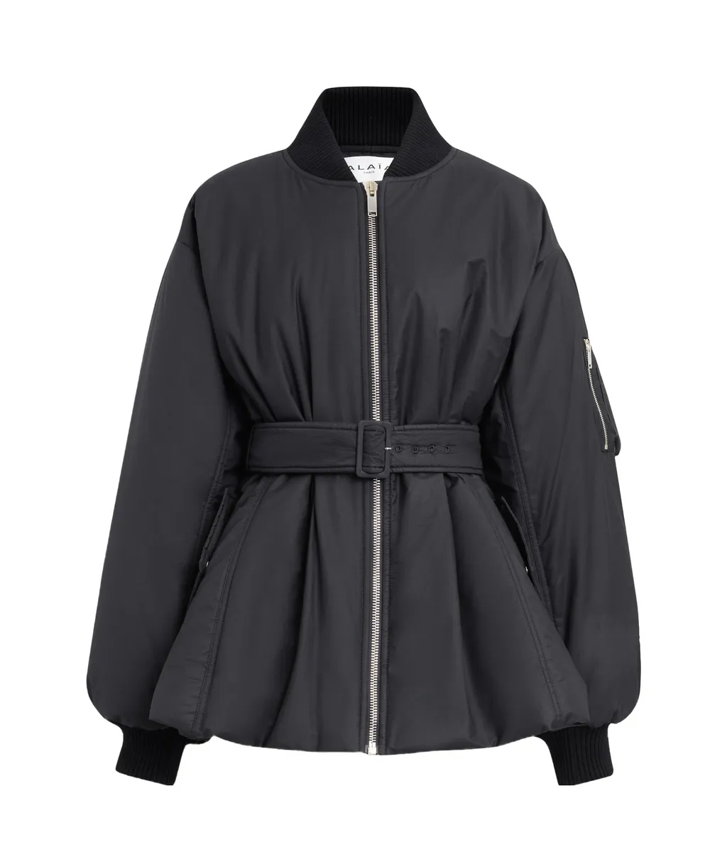 Zip-Up Belted Bomber Jacket