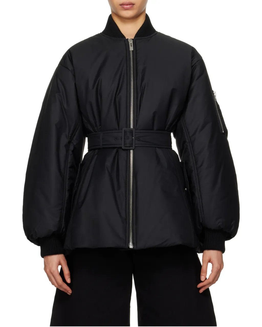 Zip-Up Belted Bomber Jacket