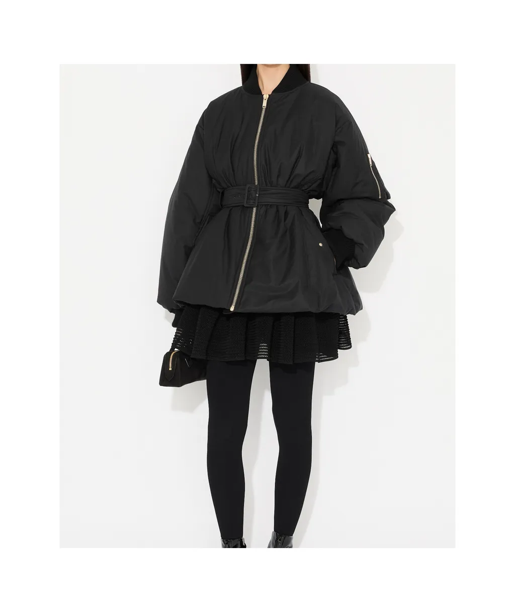 Zip-Up Belted Bomber Jacket