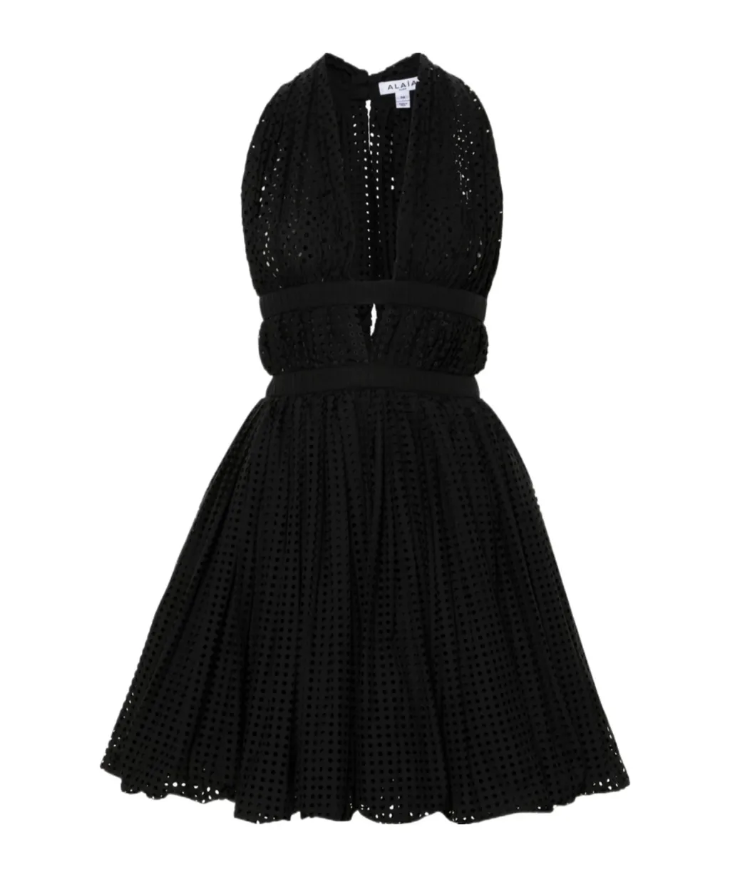 Perforated V-Neck Mini Dress
