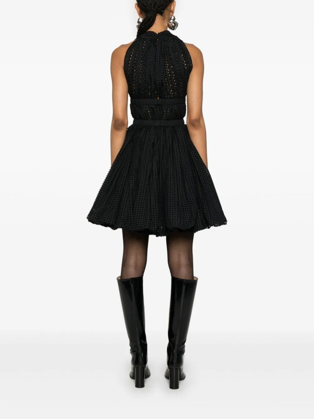 Perforated V-Neck Mini Dress