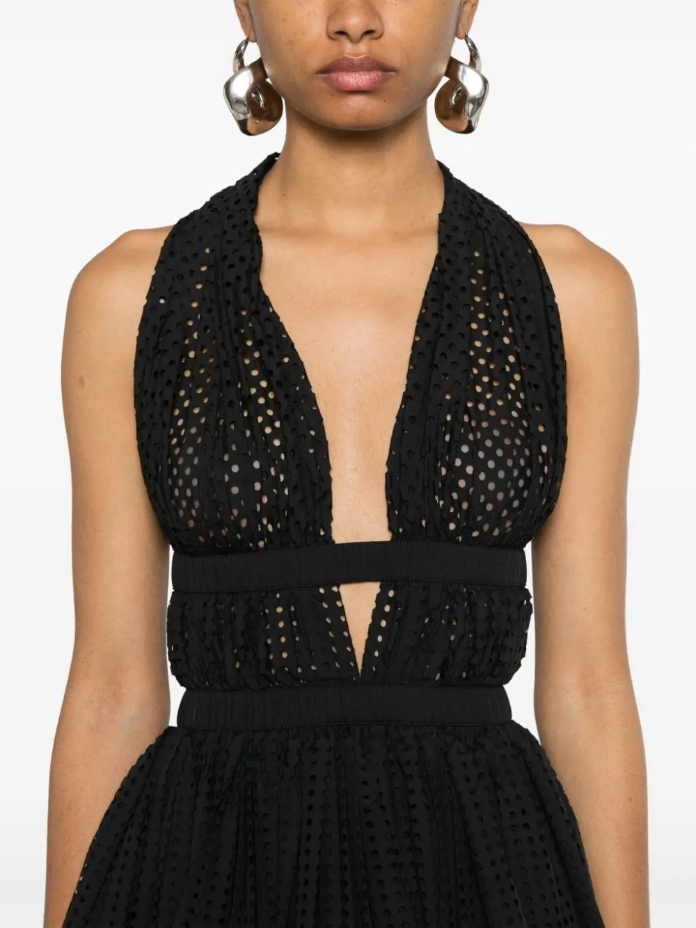 Perforated V-Neck Mini Dress