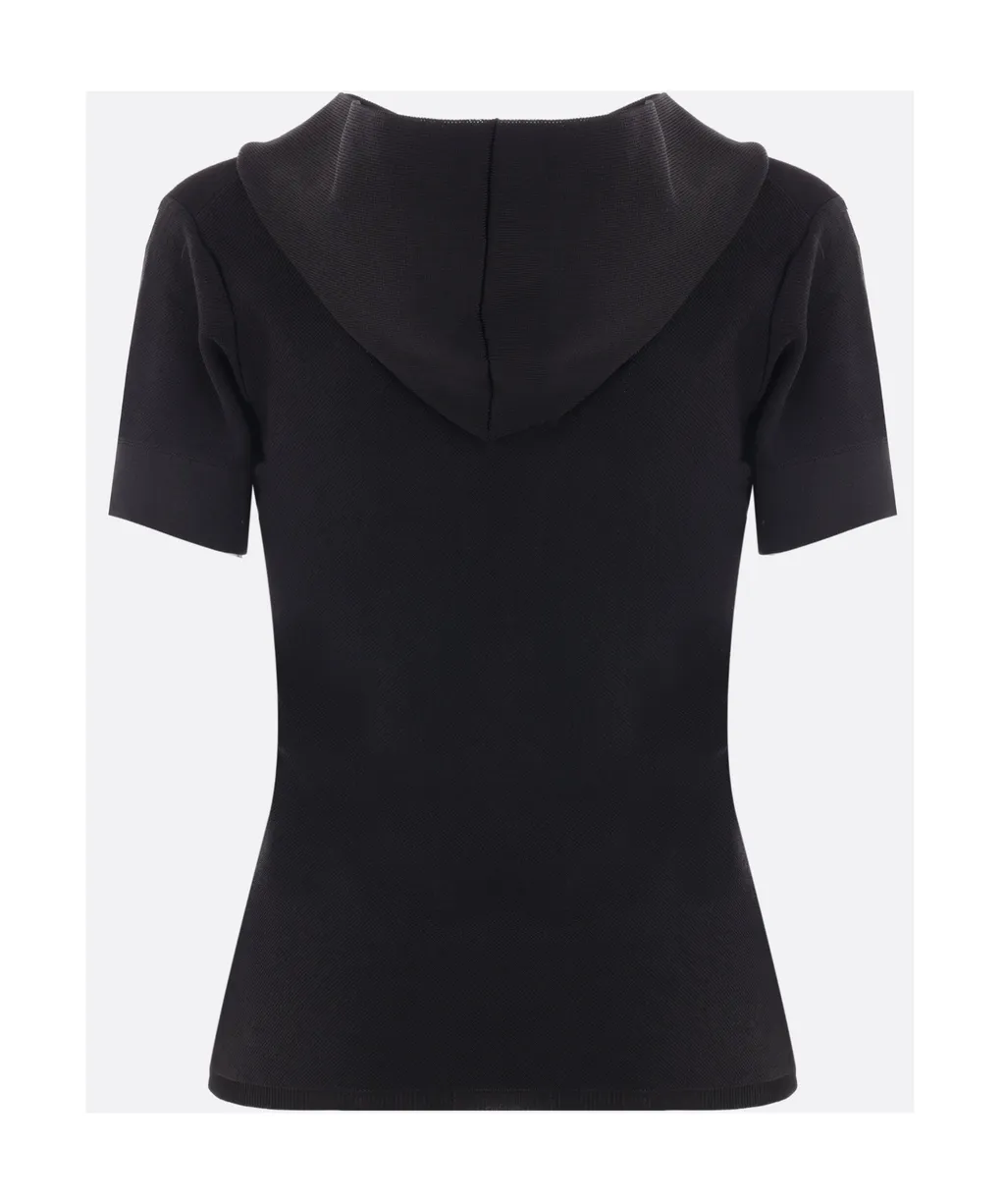 V-Neck Knit Hooded Top