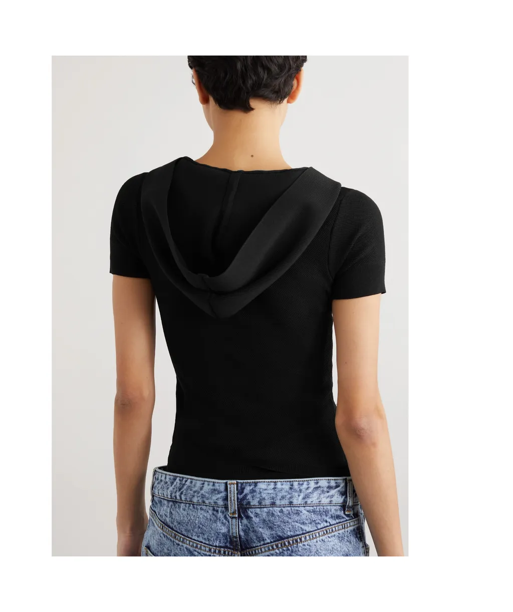 V-Neck Knit Hooded Top