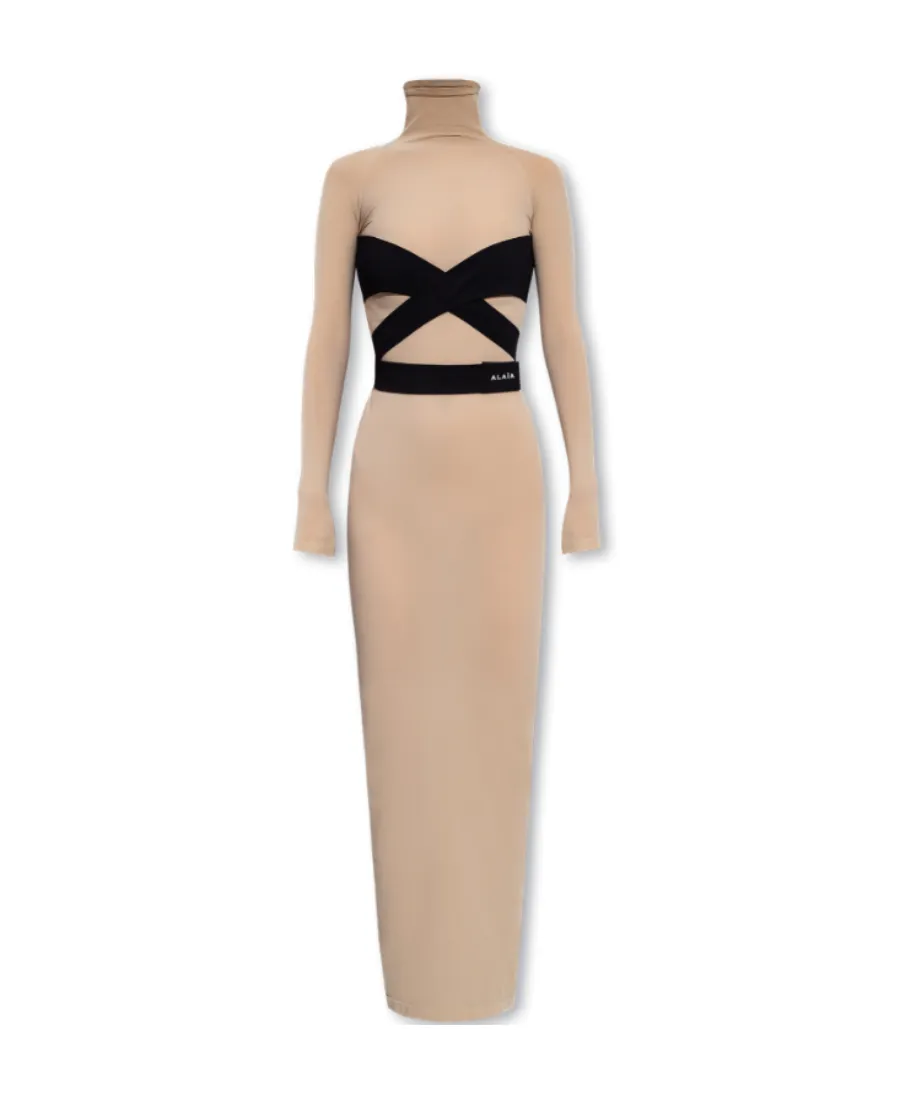 Logo Embroidered Long-Sleeved Midi Dress