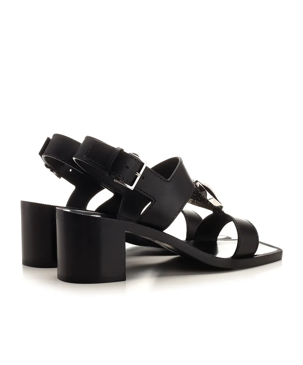 Square Toe Heart Embellished Sandals