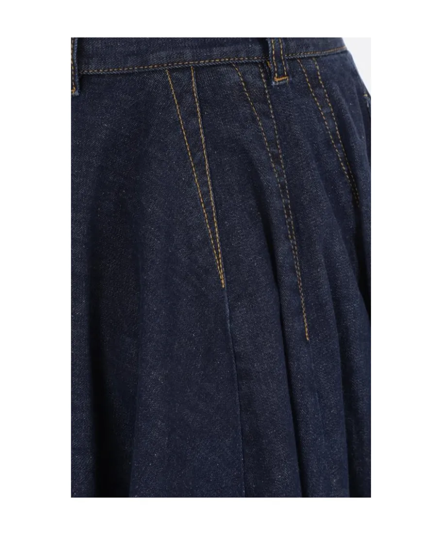 Pleat Detailed Denim Midi Skirt