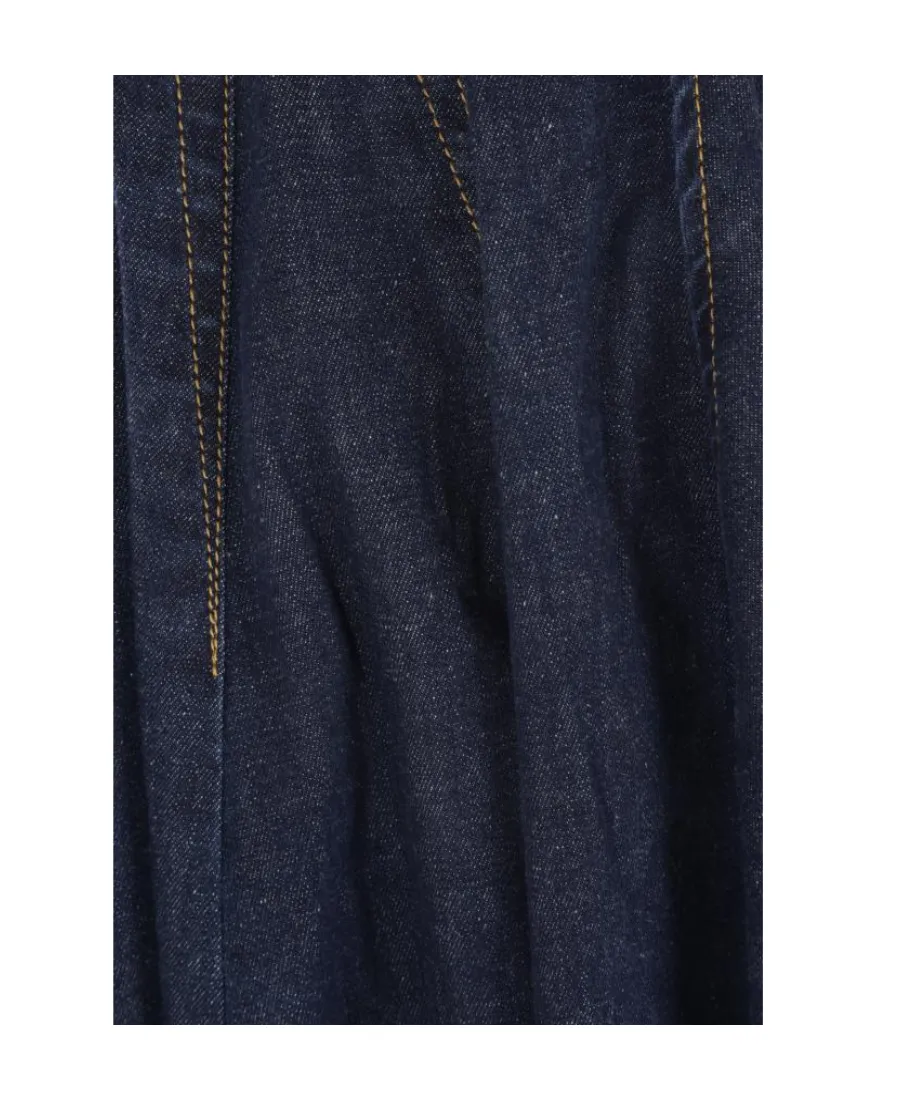Pleat Detailed Denim Midi Skirt