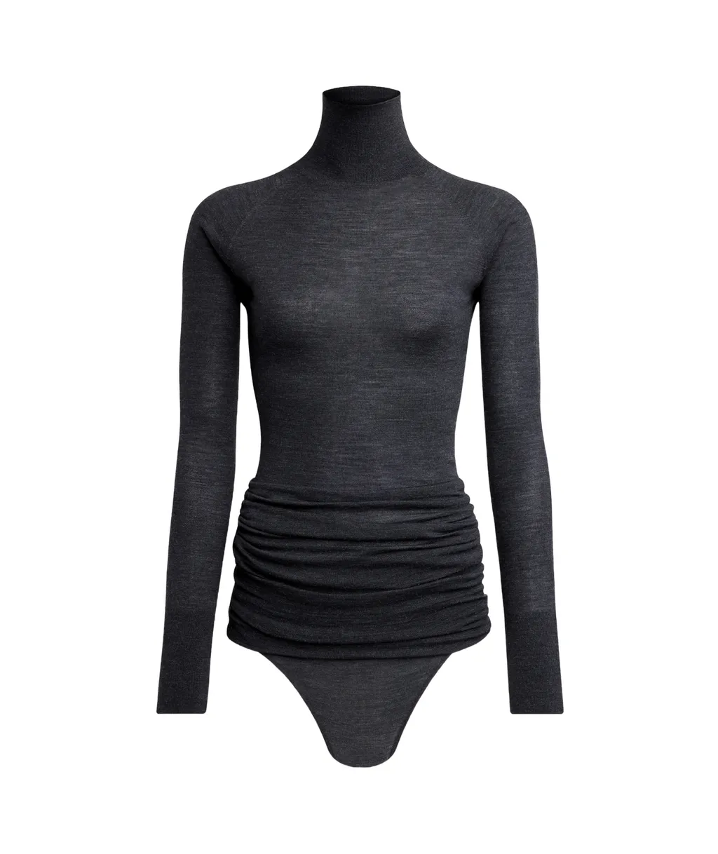 High-Neck Draped Knit Bodysuit