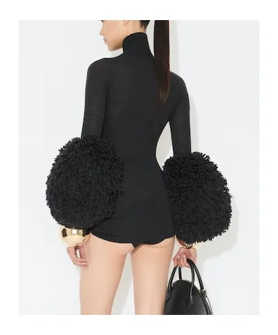 High-Neck Draped Knit Bodysuit